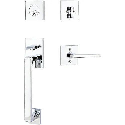 Emtek Baden Tubular Entrance Handleset with Helios Lever Polished Chrome