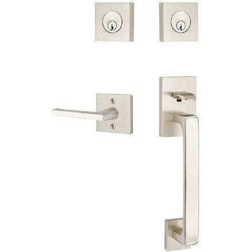 Emtek Baden Tubular Entrance Handleset with Helios Lever Satin Nickel