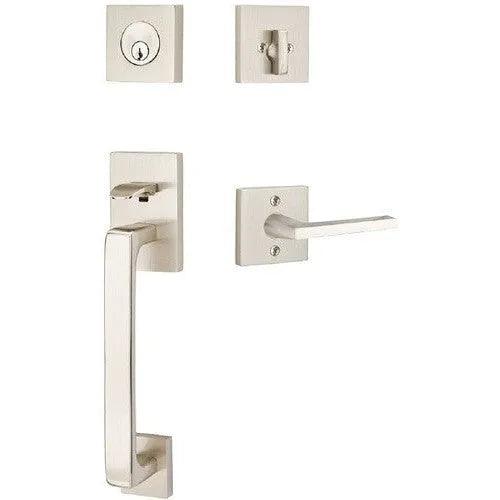 Emtek Baden Tubular Entrance Handleset with Helios Lever Satin Nickel