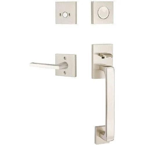 Emtek Baden Tubular Entrance Handleset with Helios Lever Satin Nickel