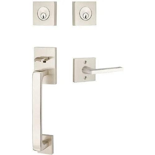 Emtek Baden Tubular Entrance Handleset with Helios Lever Satin Nickel