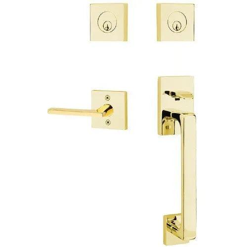Emtek Baden Tubular Entrance Handleset with Helios Lever Unlacquered Brass