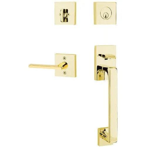 Emtek Baden Tubular Entrance Handleset with Helios Lever Unlacquered Brass