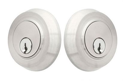 Emtek Stainless Steel Round Double Cylinder Keyed Deadbolt in Brushed Stainless Steel finish