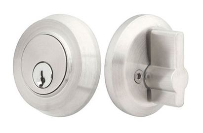 Emtek Stainless Steel Round Single Cylinder Keyed Deadbolt in Brushed Stainless Steel finish