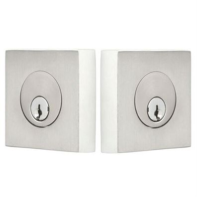 Emtek Stainless Steel Square Double Cylinder Keyed Deadbolt in Brushed Stainless Steel finish