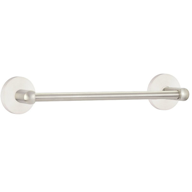 The Emtek Stainless Steel Towel Bar with Disk Rosette in Brushed Stainless Steel finish.