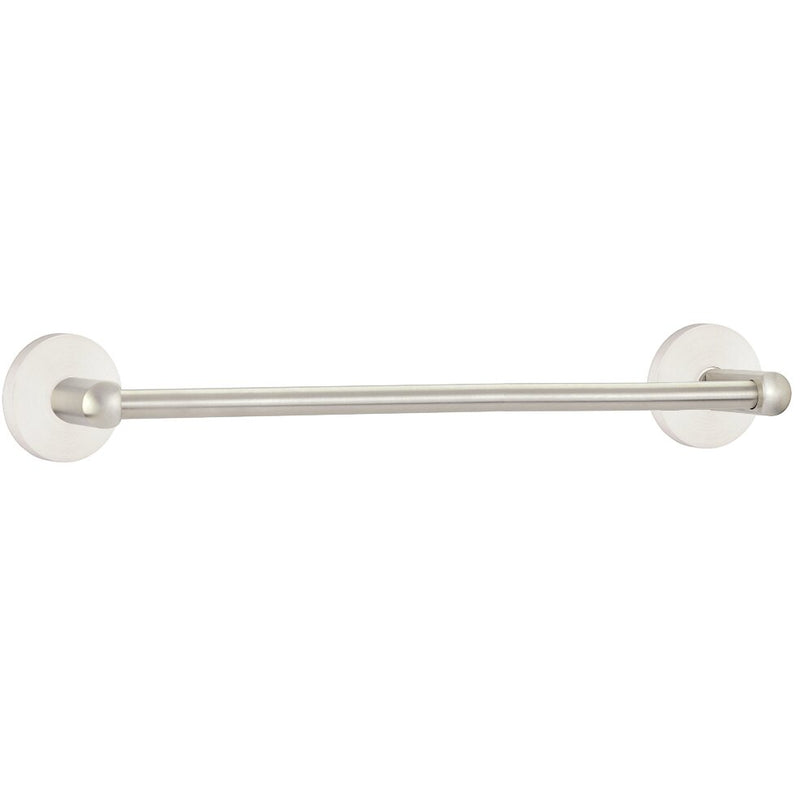 The Emtek Stainless Steel Towel Bar with Disk Rosette in Brushed Stainless Steel finish.