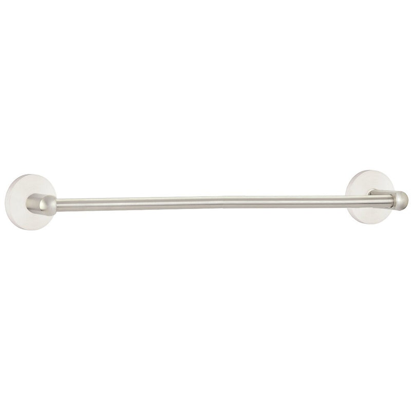 The Emtek Stainless Steel Towel Bar with Disk Rosette in Brushed Stainless Steel finish.