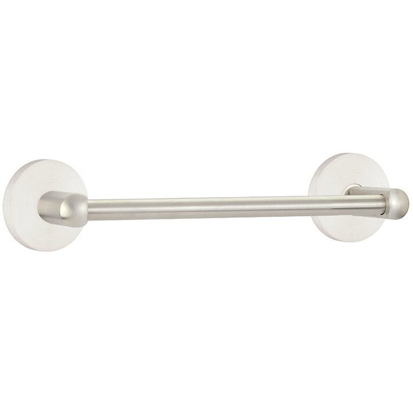 The Emtek Stainless Steel Towel Bar with Disk Rosette in Brushed Stainless Steel finish.