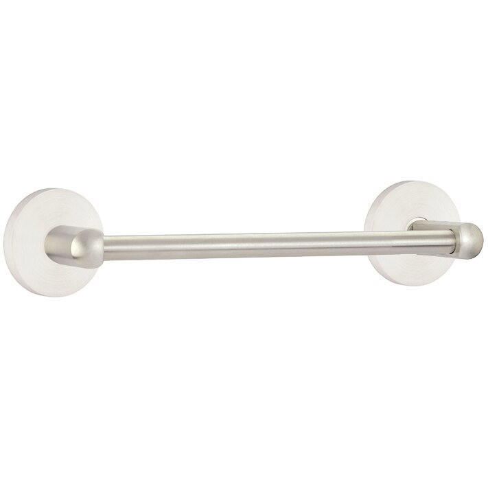 The Emtek Stainless Steel Towel Bar with Disk Rosette in Brushed Stainless Steel finish.