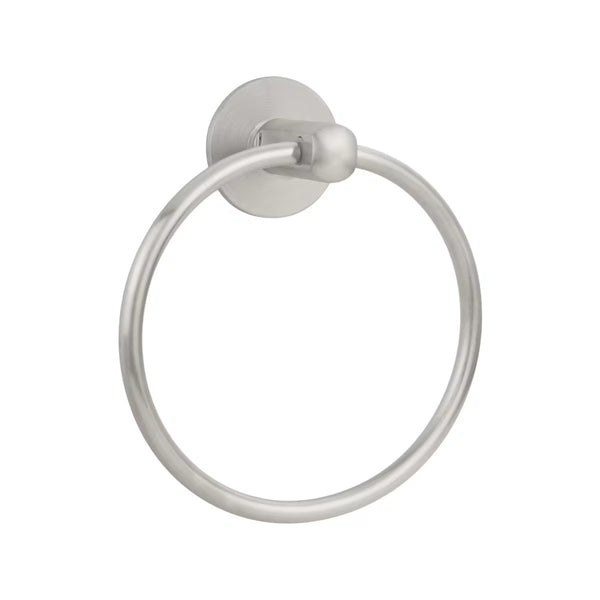 The Emtek Stainless Steel Towel Ring with Disk Rosette in Brushed Stainless Steel finish.