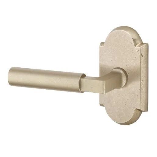 Emtek Bryce Lever With #1 Rosette in Tumbled White Bronze finish