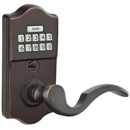Emtek Classic Electronic Keypad Leverset with Cortina Lever Oil Rubbed Bronze