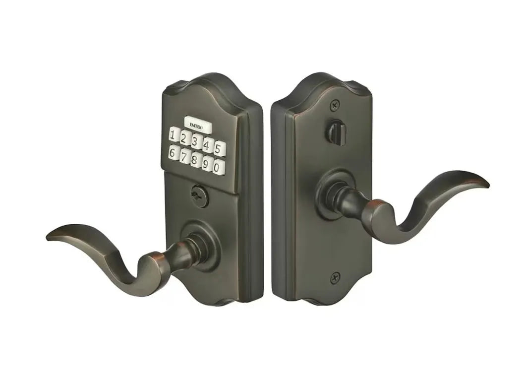 Emtek Classic Electronic Keypad Leverset with Cortina Lever in Oil Rubbed Bronze finish