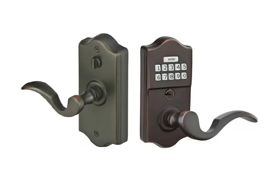 Emtek Classic Electronic Keypad Leverset with Cortina Lever in Oil Rubbed Bronze finish