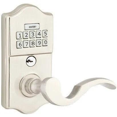 Emtek Classic Electronic Keypad Leverset with Cortina Lever Satin Nickel