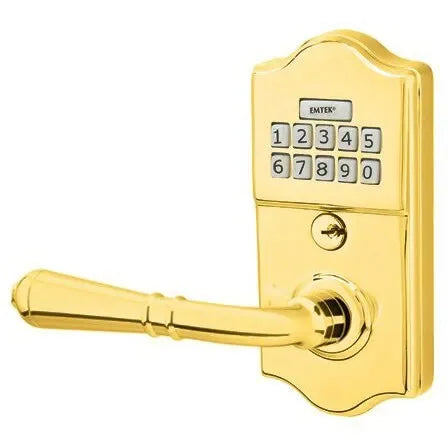 Emtek Classic Electronic Keypad Leverset with Turino Lever Polished Brass