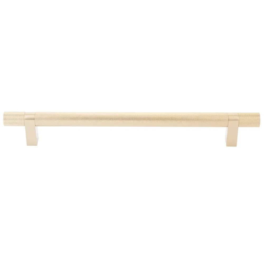 The Emtek Concealed Surface Select Knurled Appliance Bar Pull, 12" C-to-C in Satin Brass finish