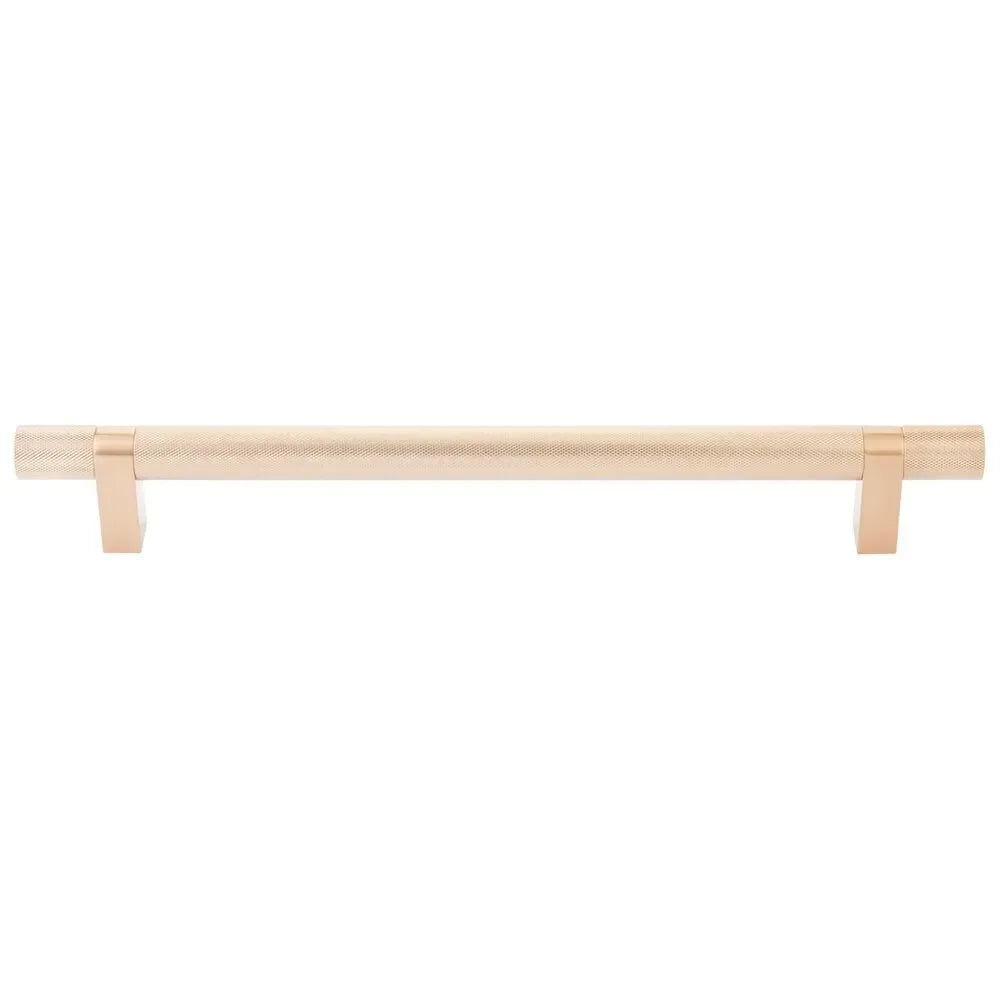 The Emtek Concealed Surface Select Knurled Appliance Bar Pull, 12" C-to-C in Satin Copper finish