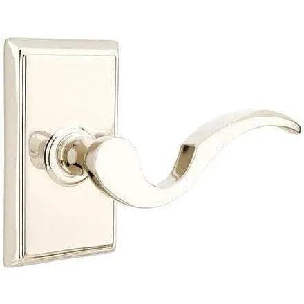Emtek Cortina Lever With Rectangular Rosette in Lifetime Polished Nickel finish