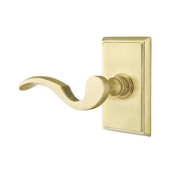 Emtek Cortina Lever With Rectangular Rosette in Satin Brass finish