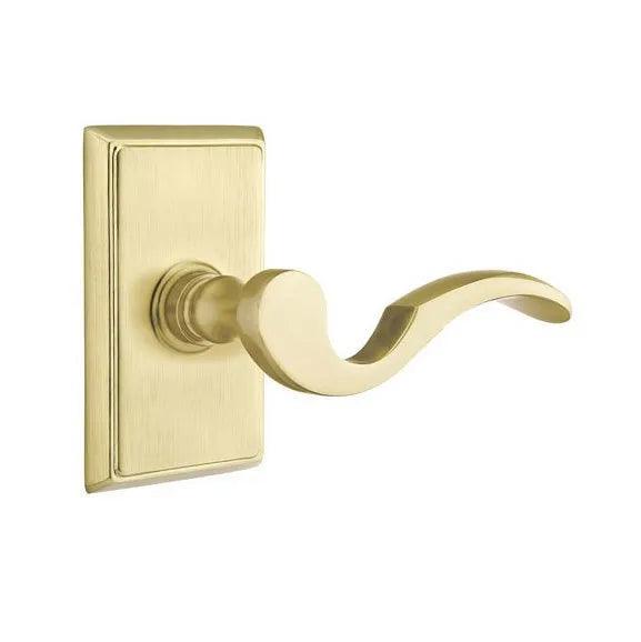 Emtek Cortina Lever With Rectangular Rosette in Satin Brass finish