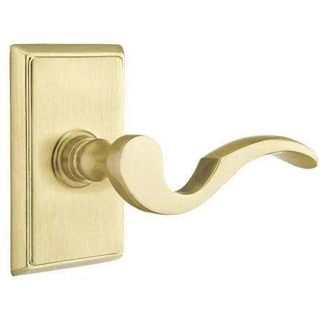 Emtek Cortina Lever With Rectangular Rosette in Satin Brass finish