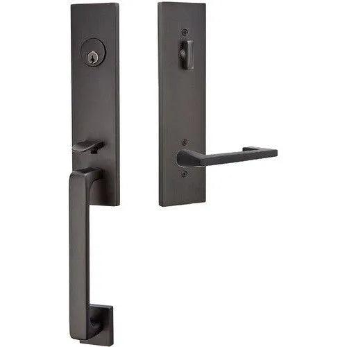 Emtek Davos Handleset with Interior Argos Lever Flat Black