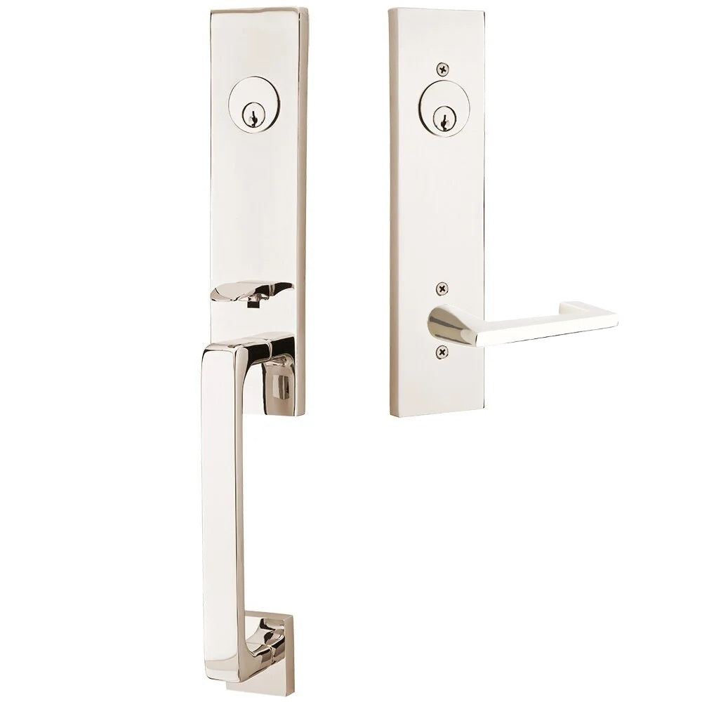 Emtek Davos Handleset with Interior Argos Lever Lifetime Polished Nickel