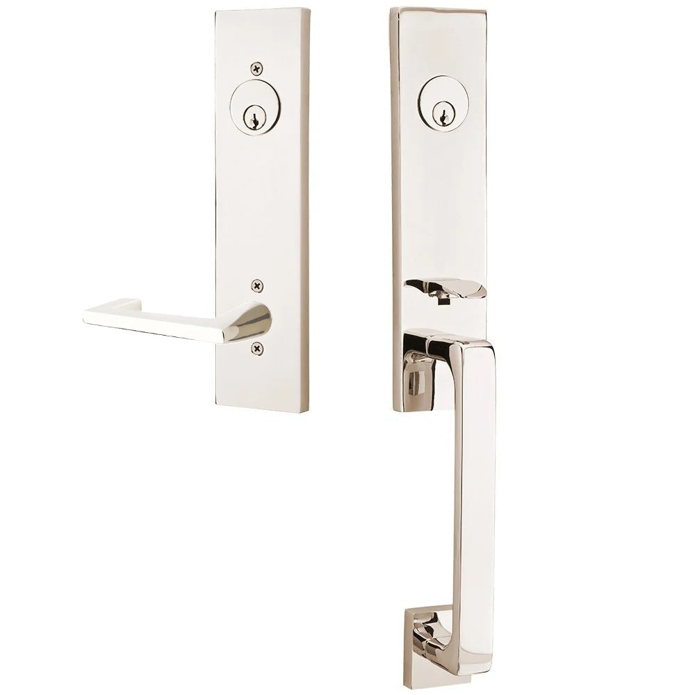 Emtek Davos Handleset with Interior Argos Lever Lifetime Polished Nickel