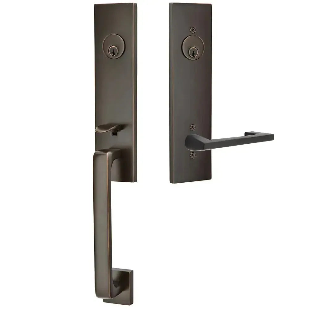 Emtek Davos Handleset with Interior Argos Lever in Oil Rubbed Bronze finish