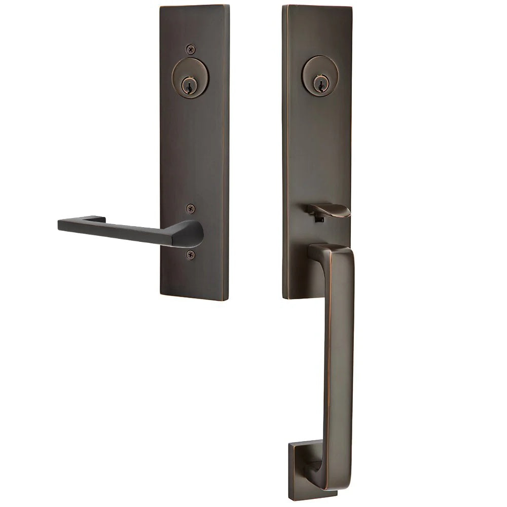 Emtek Davos Handleset with Interior Argos Lever Oil Rubbed Bronze
