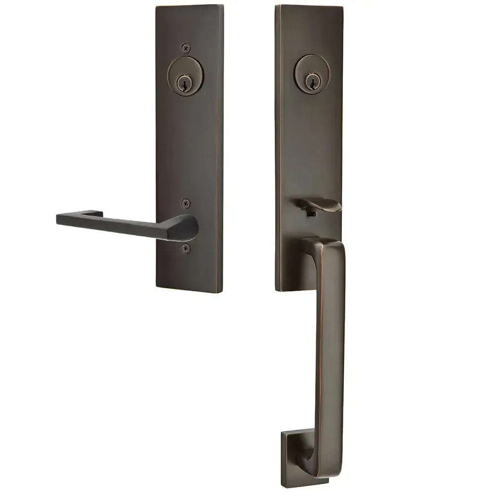 Emtek Davos Handleset with Interior Argos Lever in Oil Rubbed Bronze finish