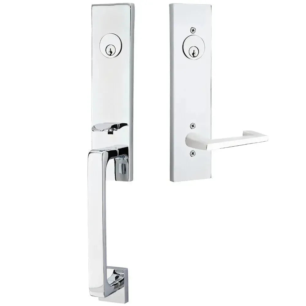 Emtek Davos Handleset with Interior Argos Lever in Polished Chrome finish