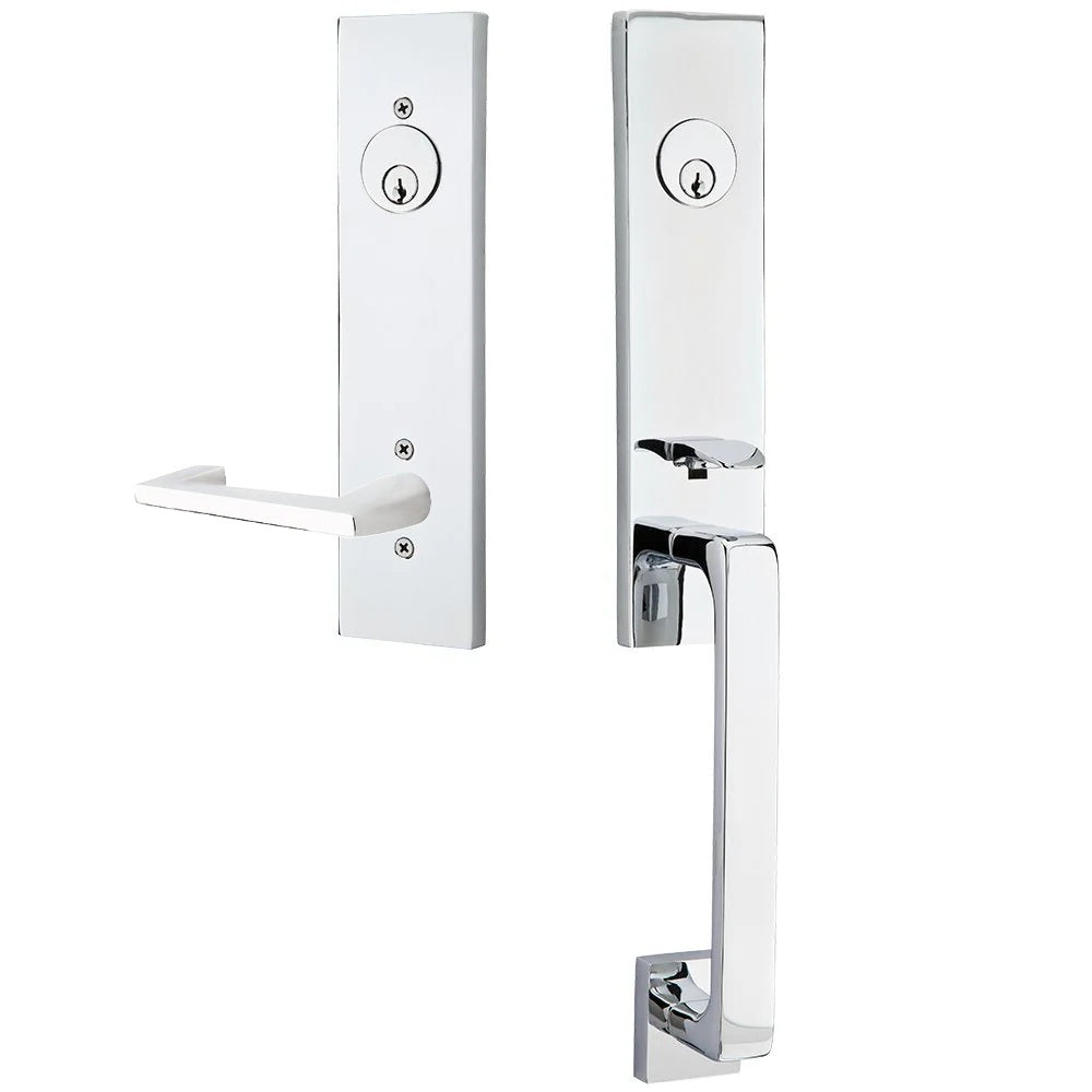 Emtek Davos Handleset with Interior Argos Lever Polished Chrome
