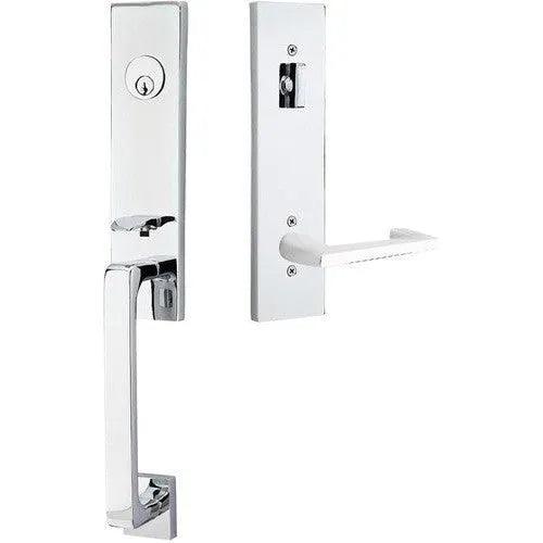 Emtek Davos Handleset with Interior Argos Lever Polished Chrome