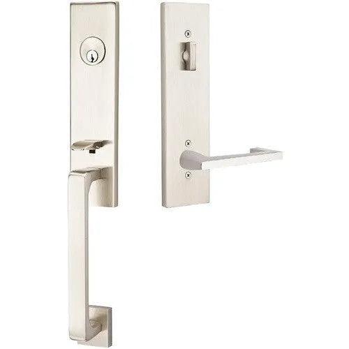 Emtek Davos Handleset with Interior Argos Lever Satin Nickel