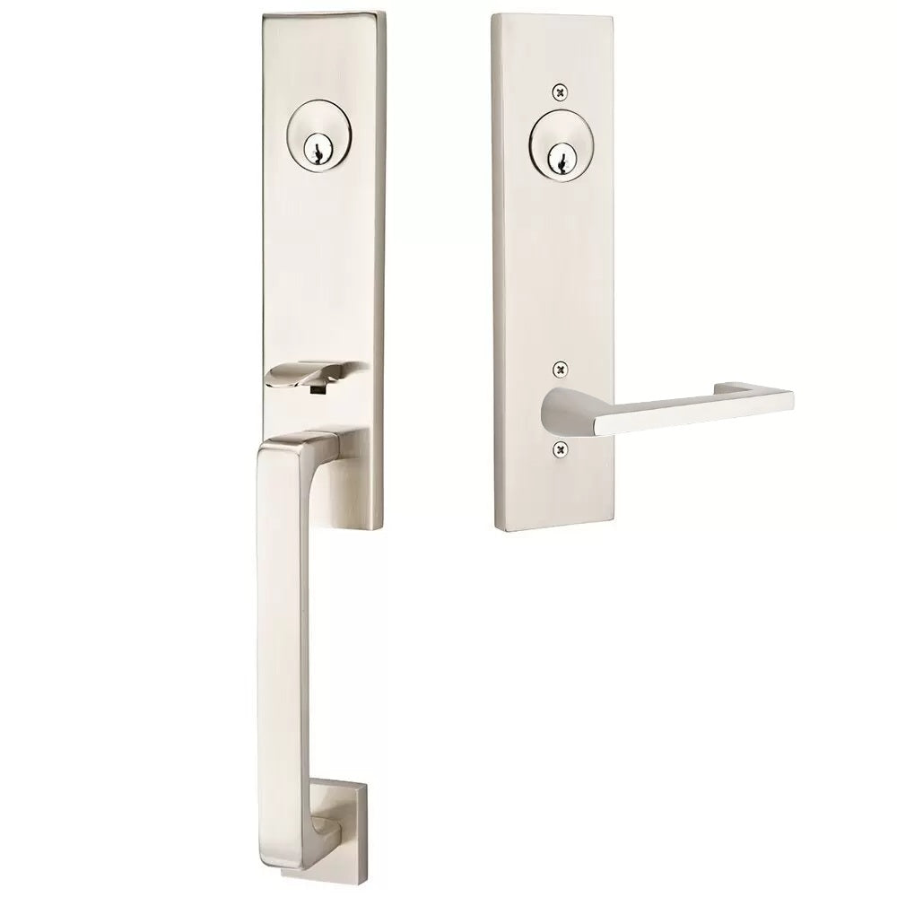 Emtek Davos Handleset with Interior Argos Lever Satin Nickel
