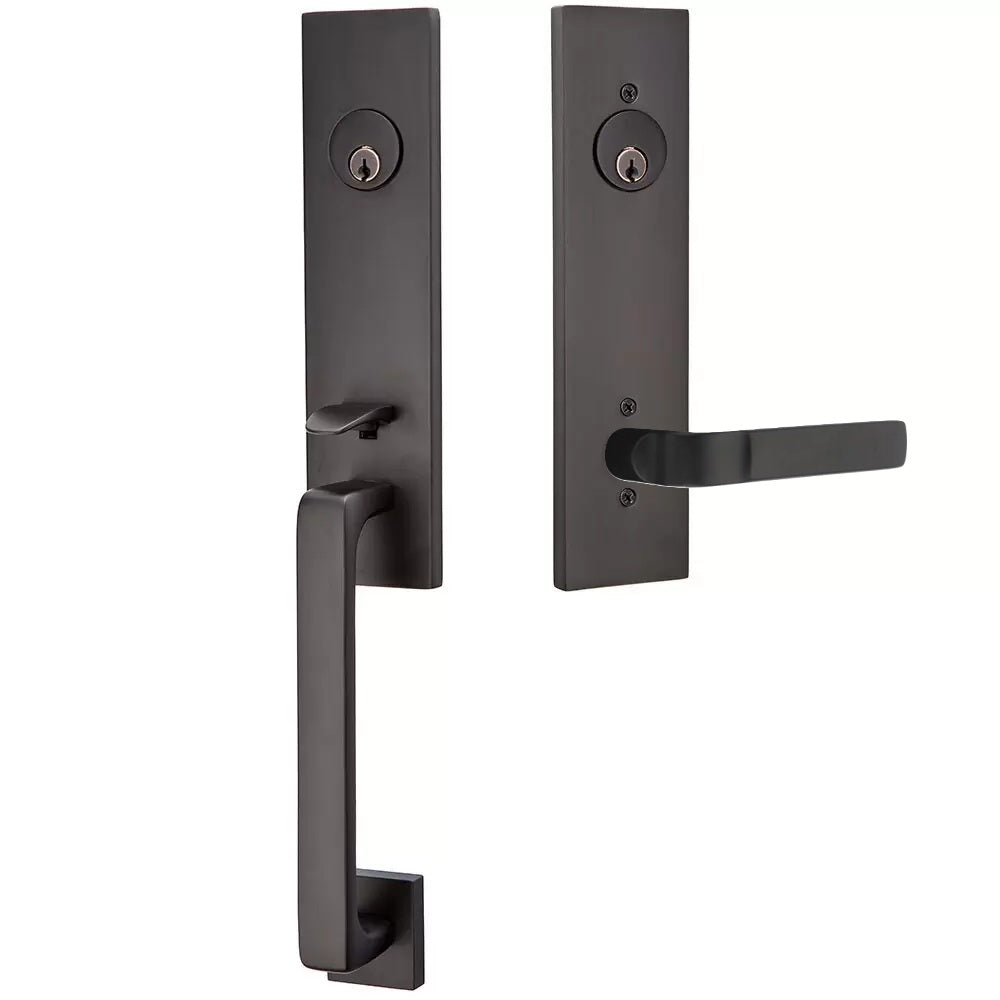 Emtek Davos Handleset with Interior Aston Lever Flat Black