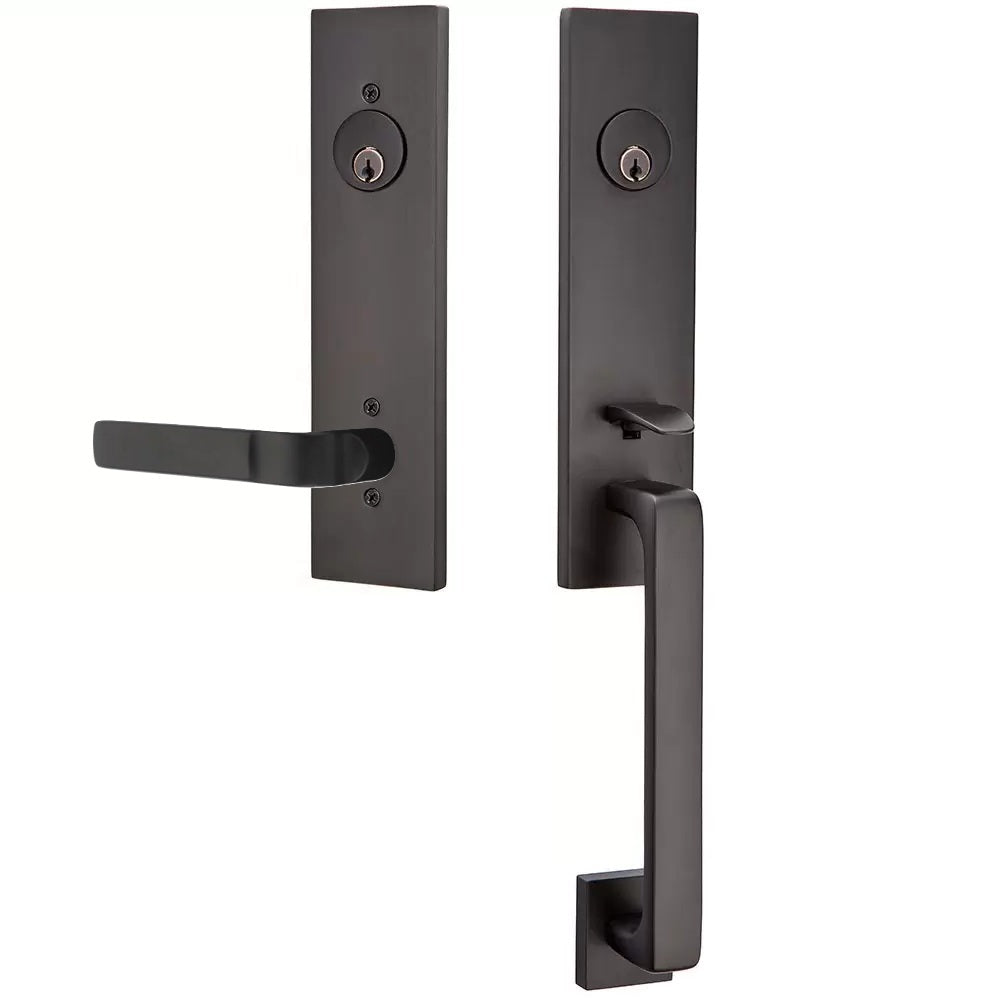 Emtek Davos Handleset with Interior Aston Lever Flat Black