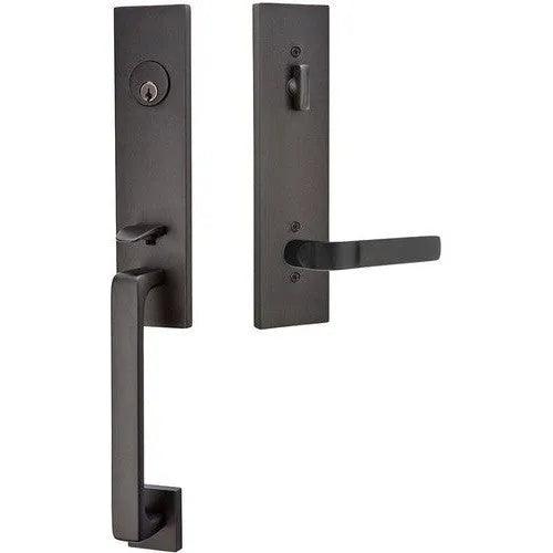 Emtek Davos Handleset with Interior Aston Lever Flat Black