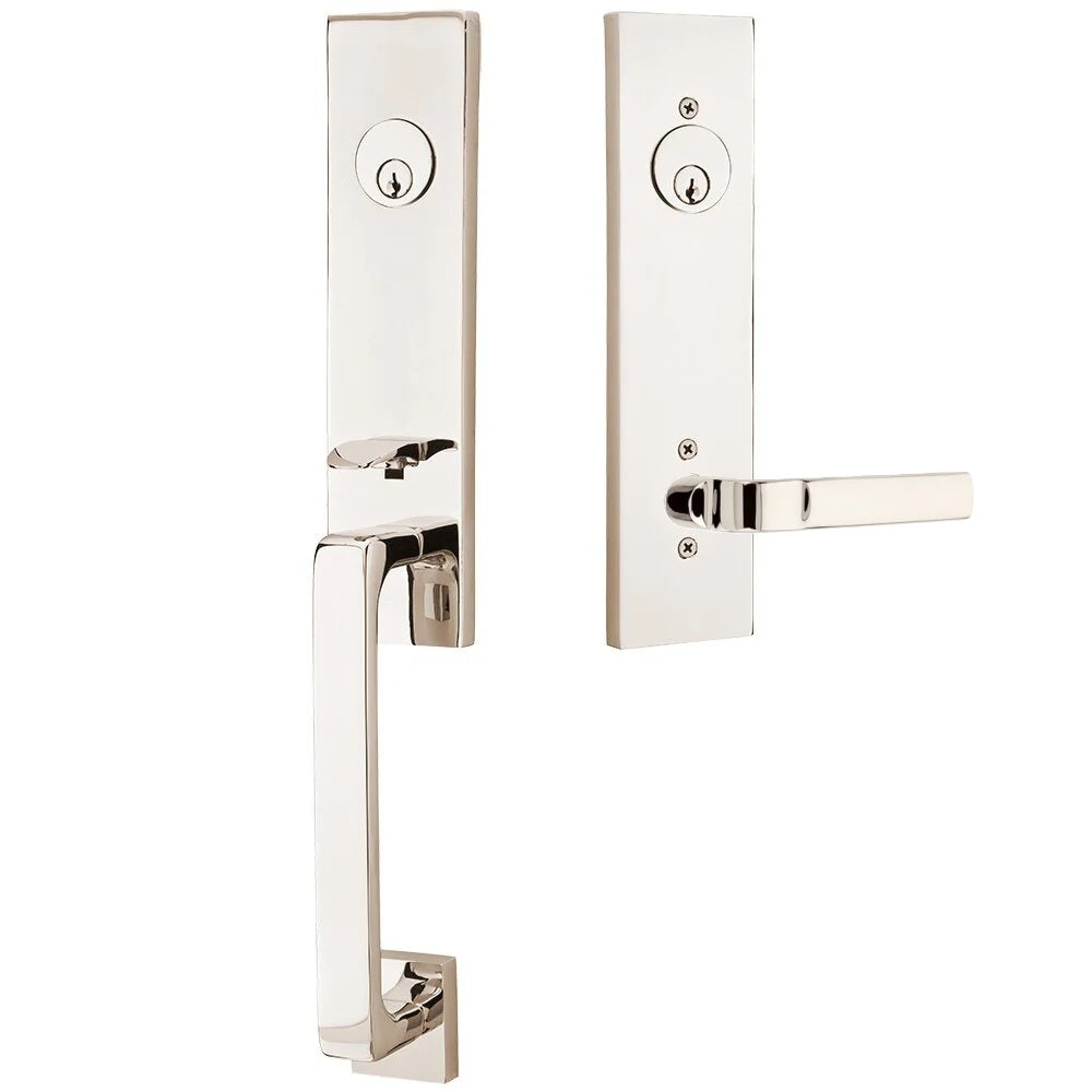 Emtek Davos Handleset with Interior Aston Lever Lifetime Polished Nickel
