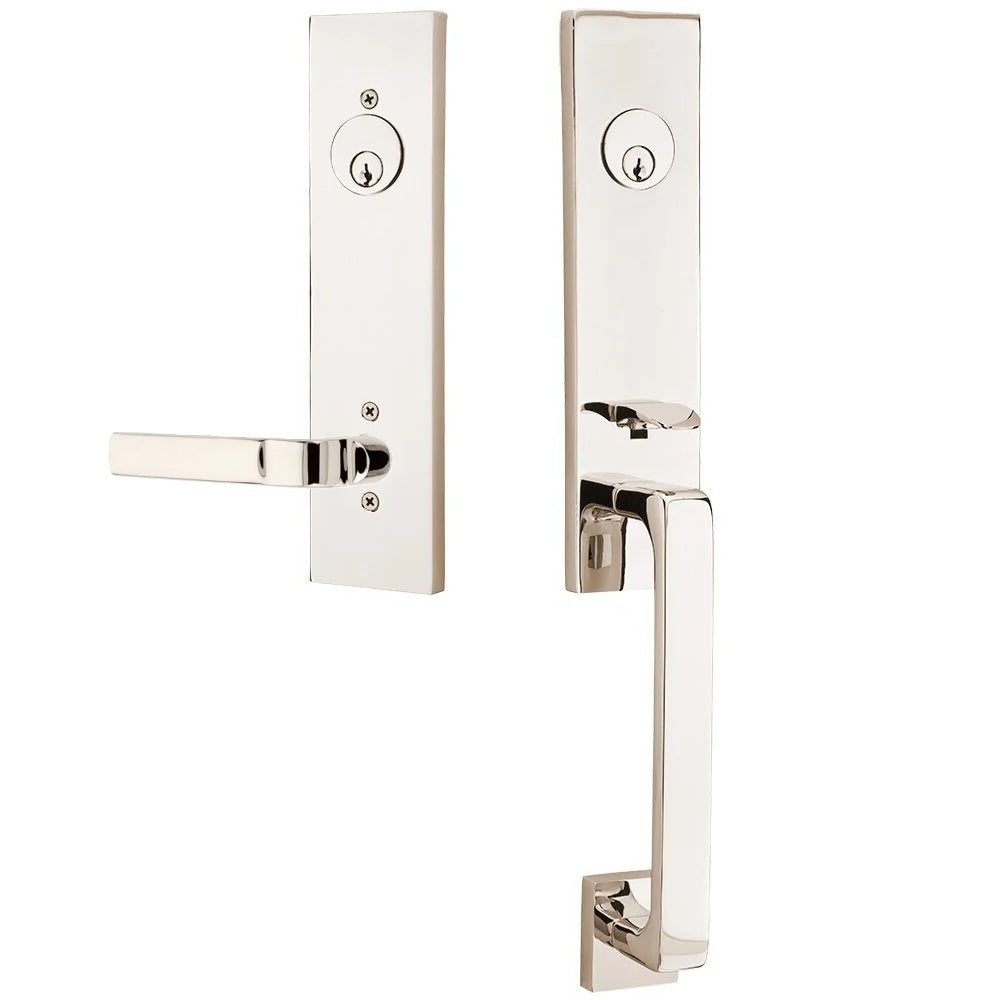 Emtek Davos Handleset with Interior Aston Lever Lifetime Polished Nickel