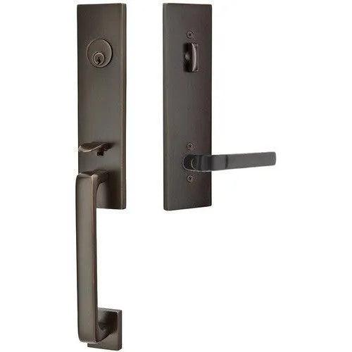 Emtek Davos Handleset with Interior Aston Lever Oil Rubbed Bronze