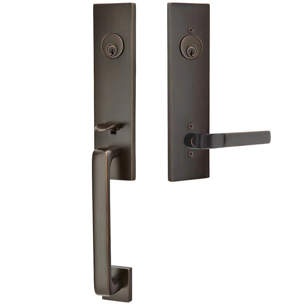 Emtek Davos Handleset with Interior Aston Lever Oil Rubbed Bronze