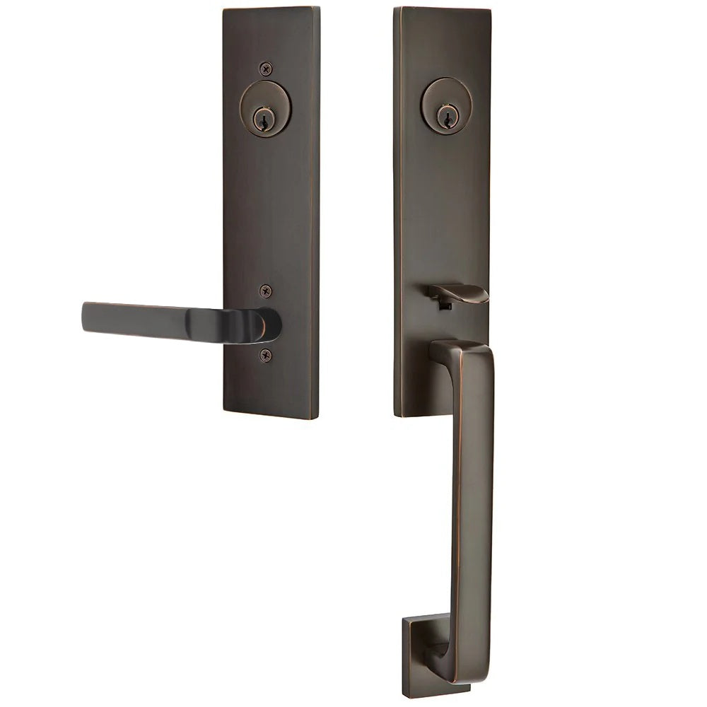 Emtek Davos Handleset with Interior Aston Lever Oil Rubbed Bronze
