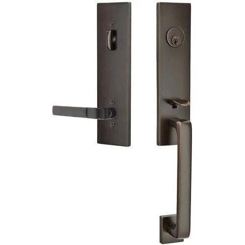 Emtek Davos Handleset with Interior Aston Lever Oil Rubbed Bronze