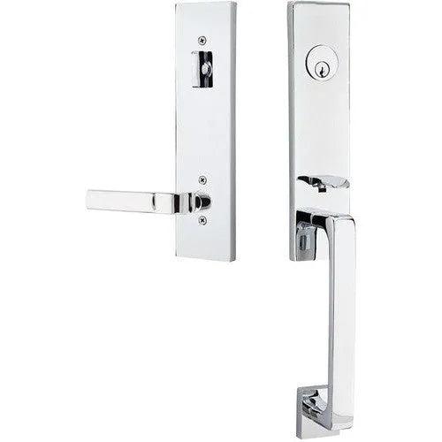 Emtek Davos Handleset with Interior Aston Lever Polished Chrome