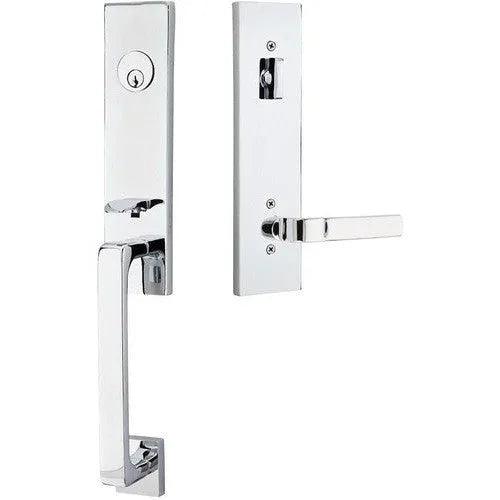 Emtek Davos Handleset with Interior Aston Lever Polished Chrome